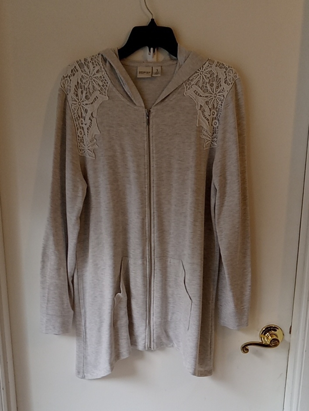 Chico's Lace-Shoulder Zip Hoodie Jacket - Picture 2 of 6